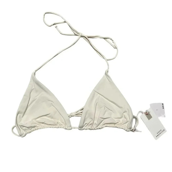 NWT Good American Tiny Ties Triangle Bikini Top Ivory 001 L Matte Swimwear - Picture 3 of 9